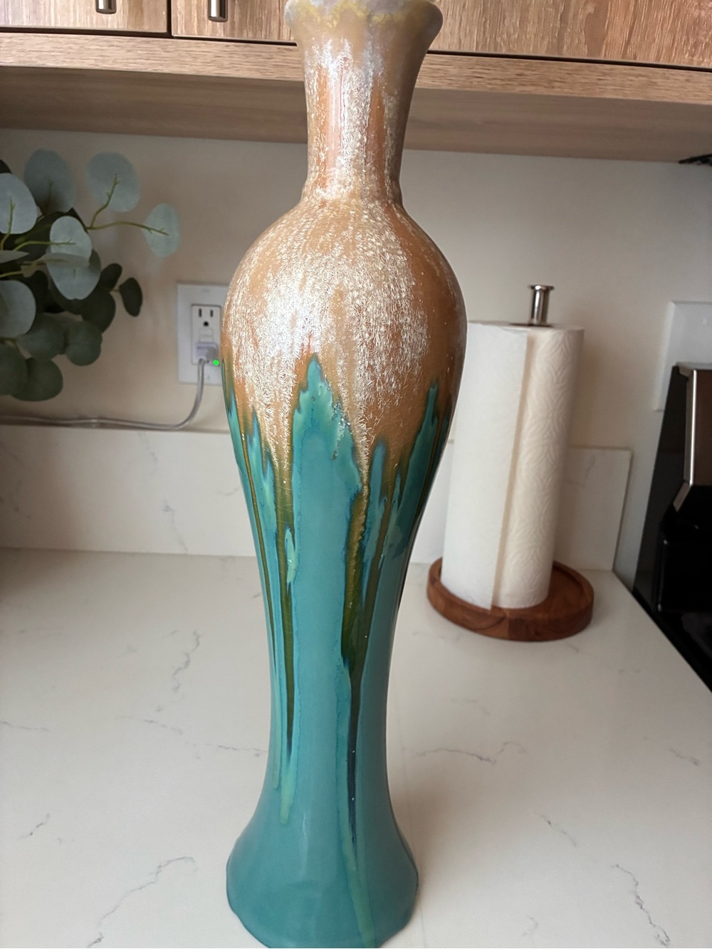 18.5 inch tall MCM drip glaze Ceramic Vase